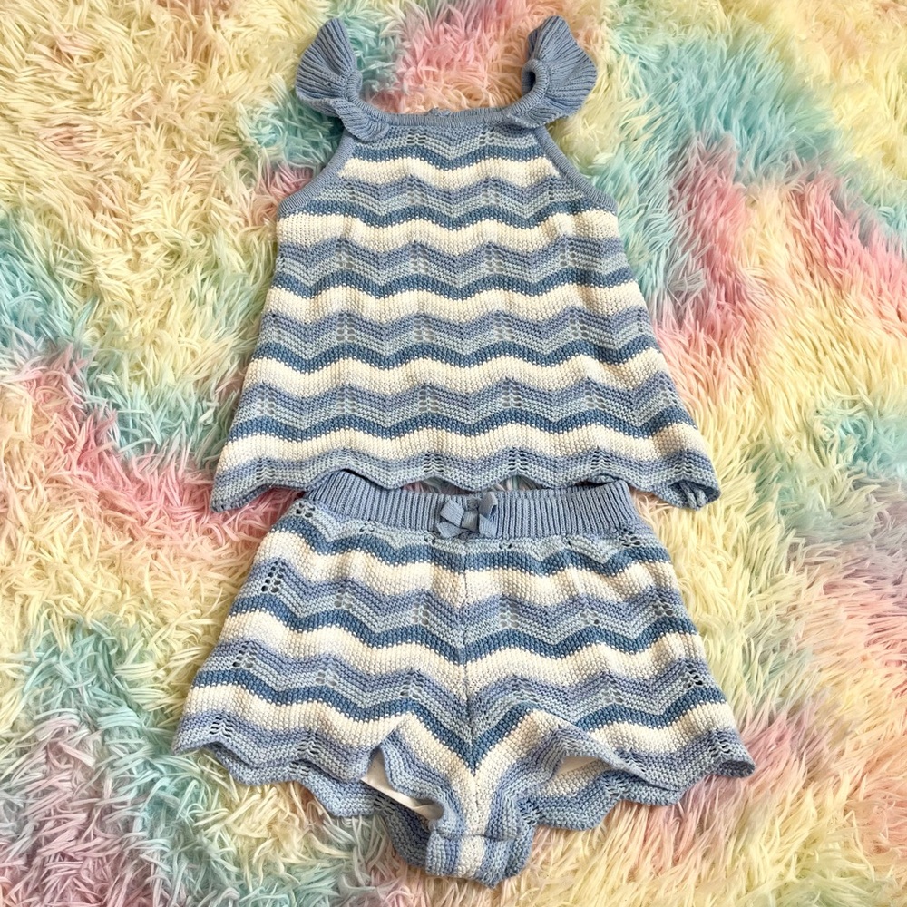 Haute Hippie baby toddler Kids Light Blue Knit Top and shorts